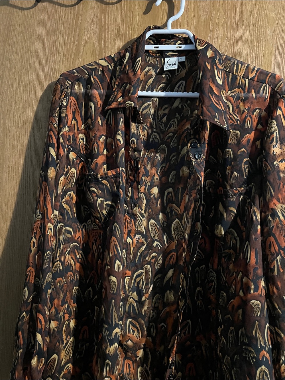Sasha Women's Abstract Print Long-Sleeve Blouse - Brown/Black
